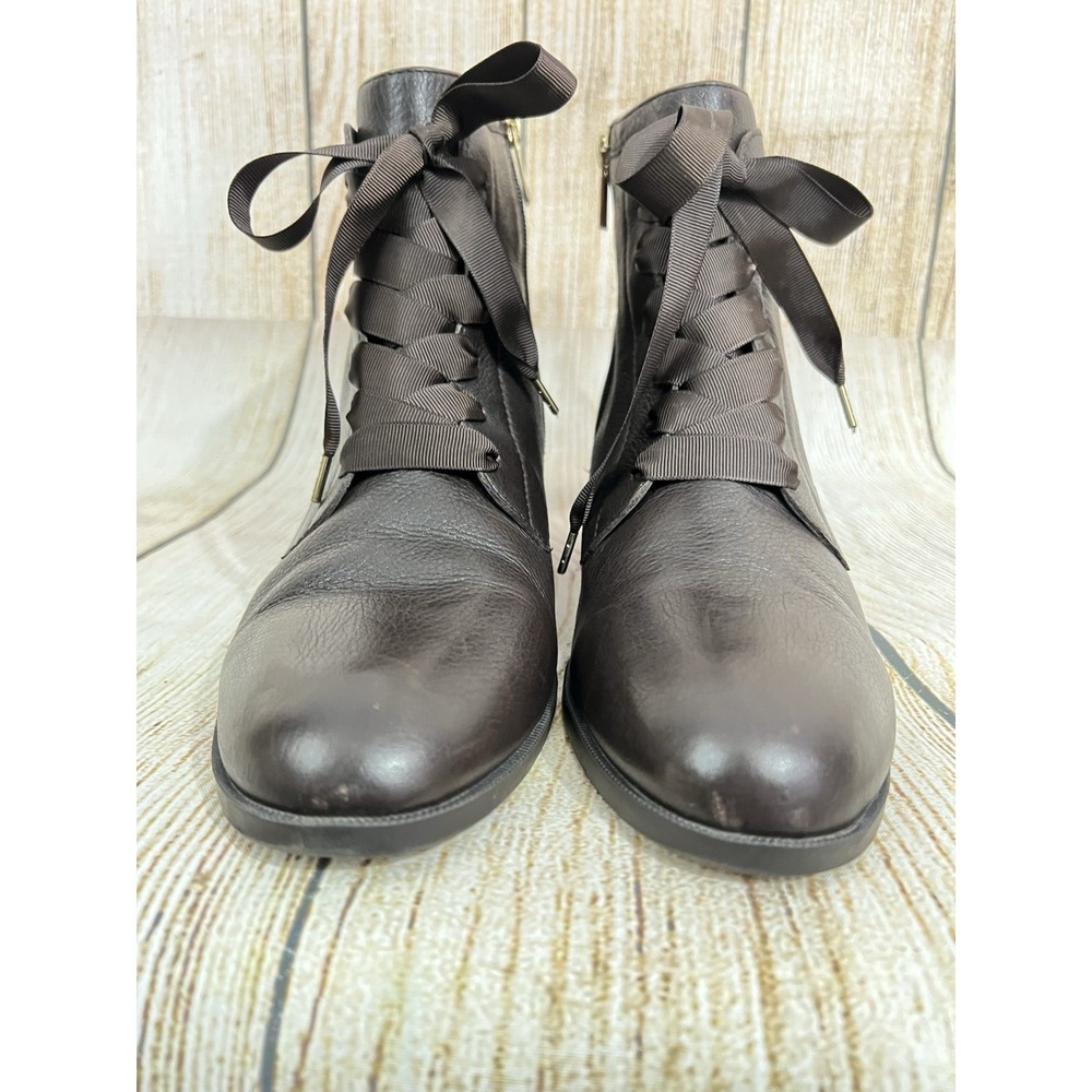 Vtg Y2K Leather Lace Up Ankle Boots Sz 11 Brown Ribbon Coquette Dark Academia - Picture 6 of 8